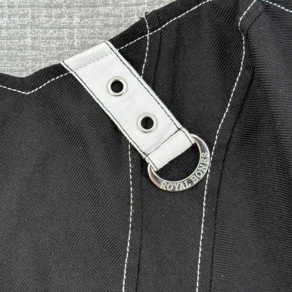 Royal Bones Black Crop Top Corset‎ Sz M White Stitching Goth Punk Grunge Indie - Picture 2 of 11